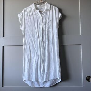 HYFVE Shirt Dress Womens Medium White Button Front Cap Sleeve Crinkle HF23F423